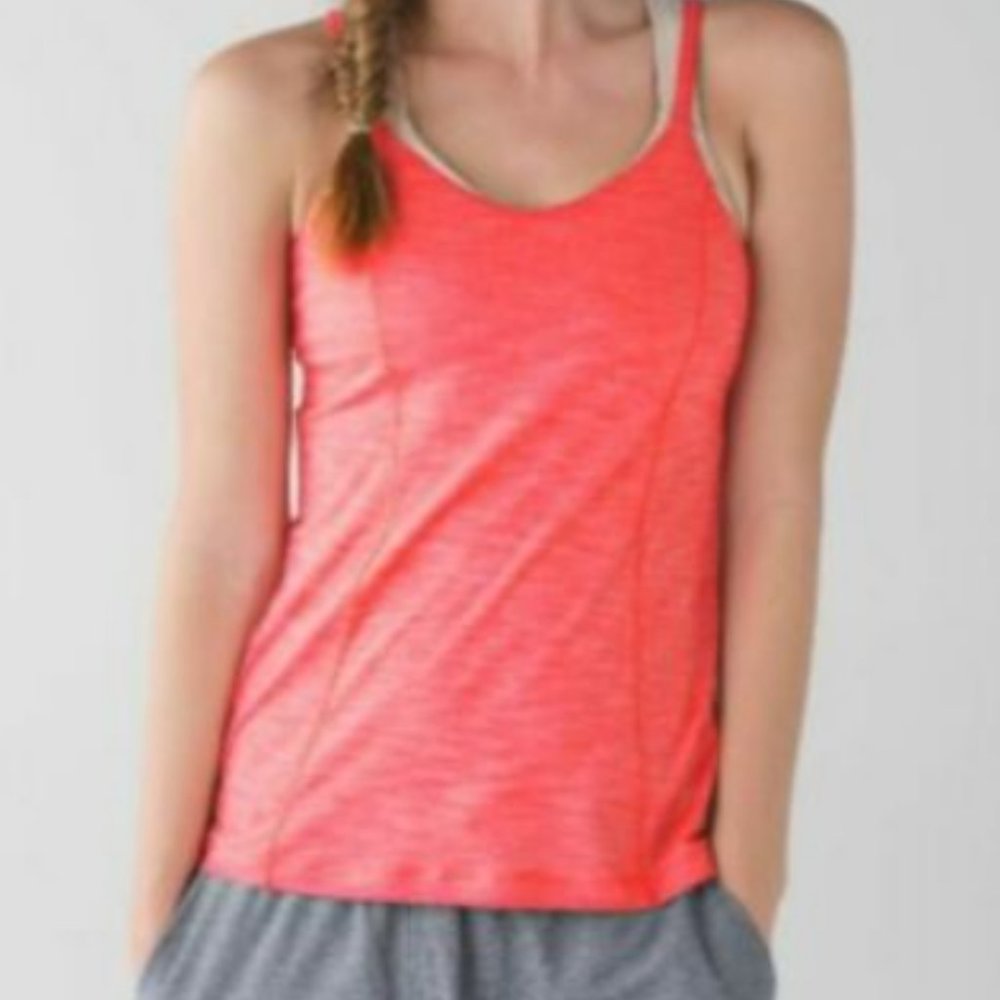 Lululemon Run For Gold Tank Heathered Electric Coral / Naked  Size 2 N.W.T